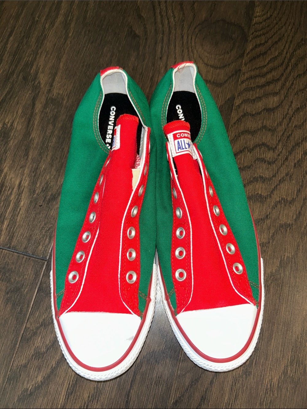 Converse Men’s Red and Green Slip-On Canvas Sneakers